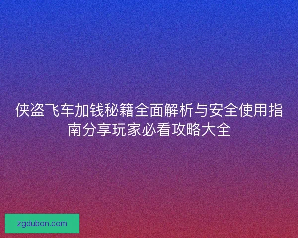 侠盗飞车加钱秘籍全面解析与安全使用指南分享玩家必看攻略大全